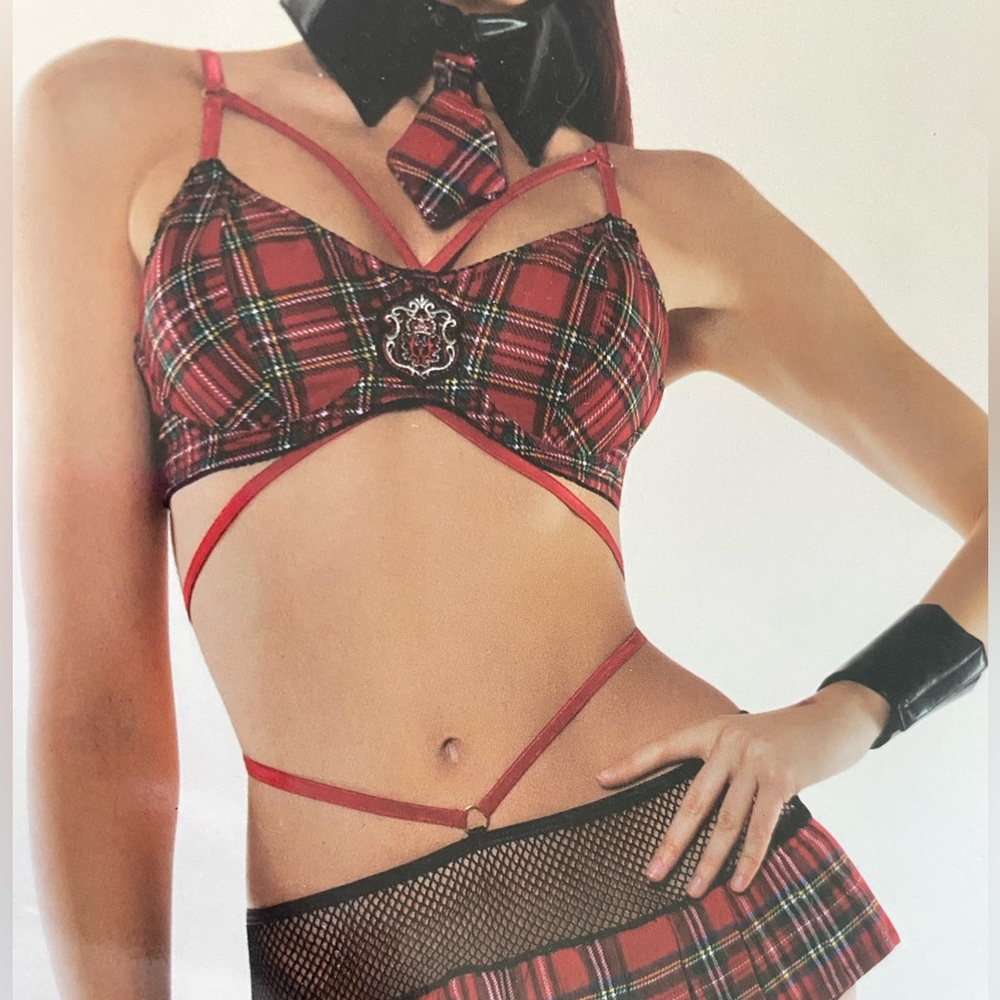 HUSTLER HOLLYWOOD Plaid Red and Black Women's Intimate Set